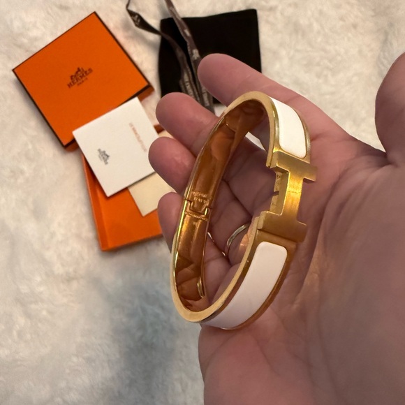 Hermes Gold and White Enamel Bracelet - Picture 6 of 6